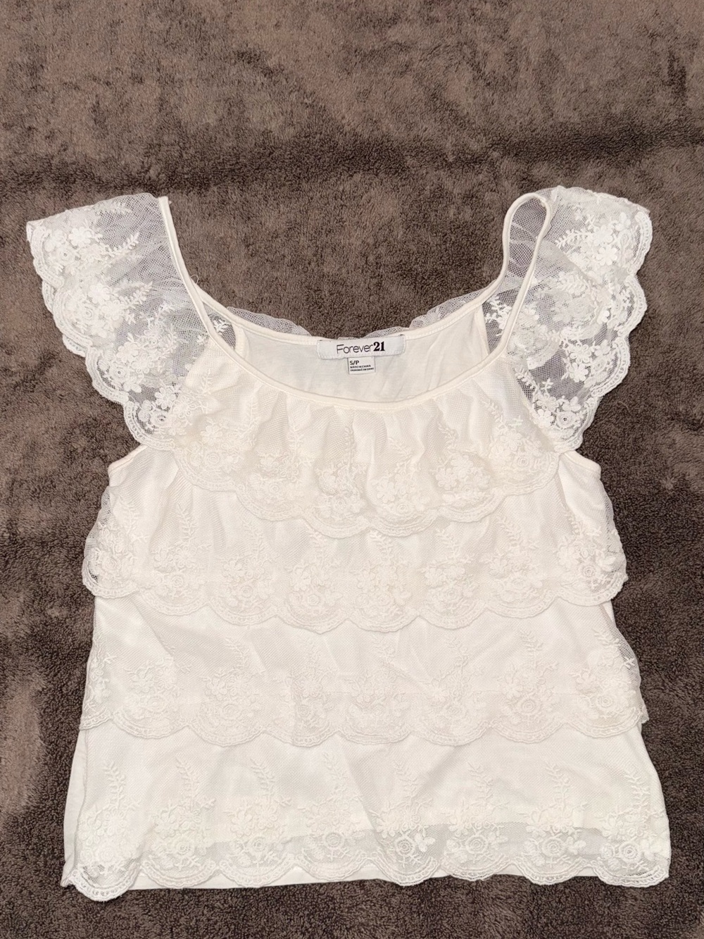 Forever 21 Cream Lace Layered Tank Top